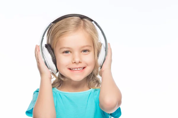 Little girl wearing headphones. — Stock Photo, Image