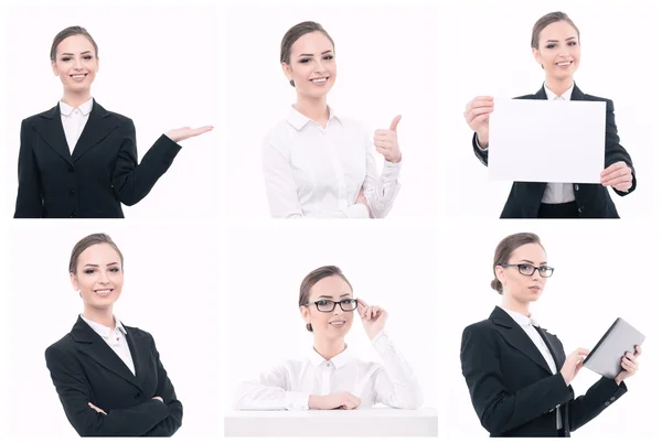 Mujer de negocios durante la presentación con múltiples objetos . —  Fotos de Stock