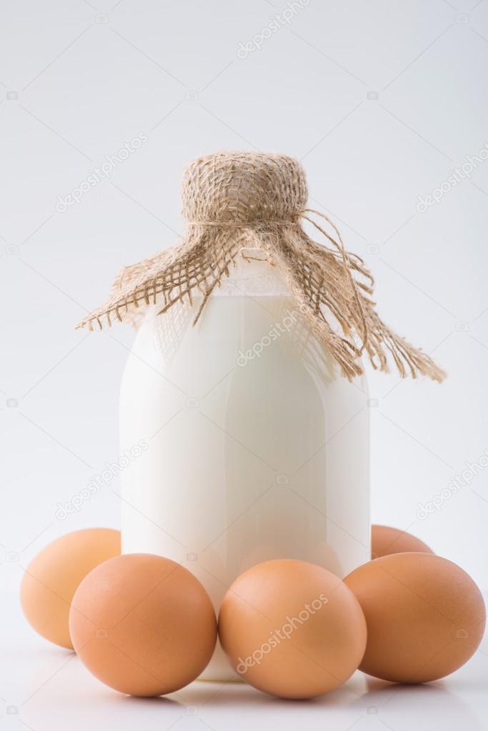 Bottle of milk and eggs