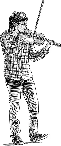 Joven violinista callejero — Vector de stock