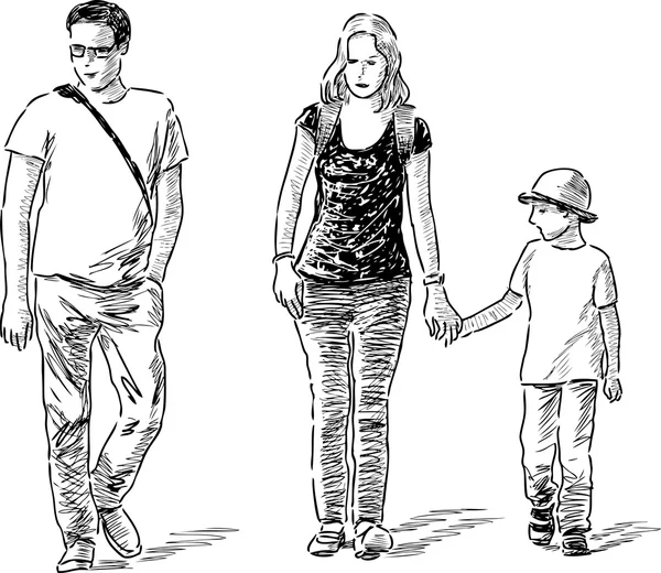 Aile bir yürüyüş — Stok Vektör
