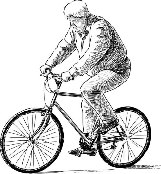 高齢者の男が自転車に乗って — ストックベクタ
