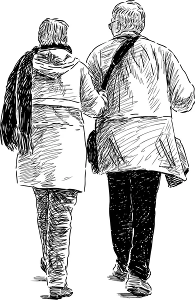 Elderly spouses on a walk — Stock Vector
