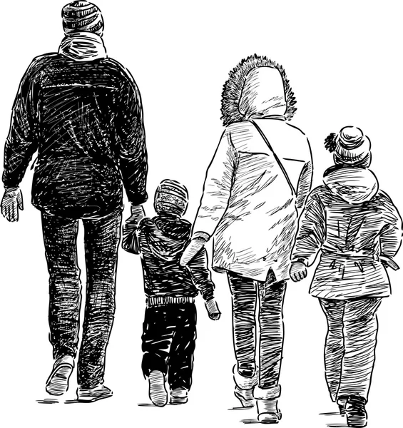 Famille en promenade — Image vectorielle