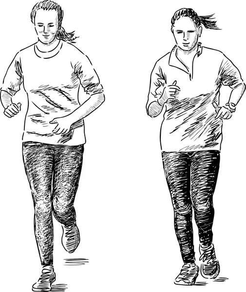 Esboço das meninas jogging — Vetor de Stock
