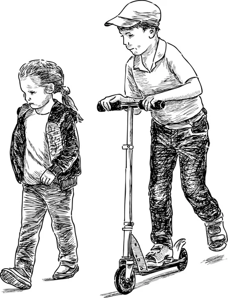 Crianças em uma caminhada —  Vetores de Stock