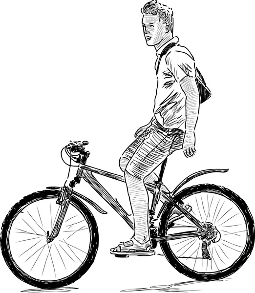 Joven en la bicicleta — Vector de stock
