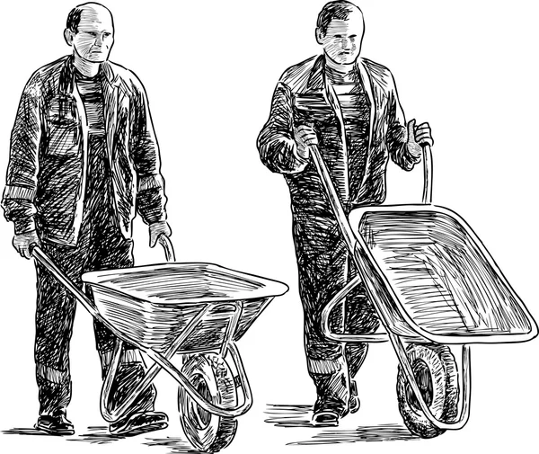 Trabalhadores com carrinhos de mão —  Vetores de Stock