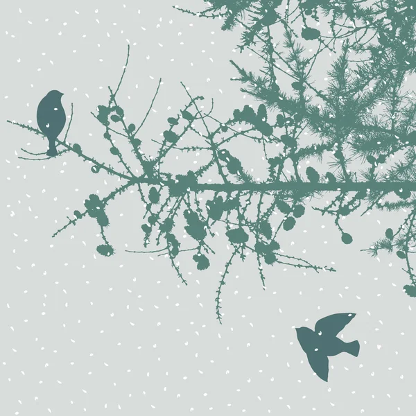 Aves en el bosque de invierno — Vector de stock