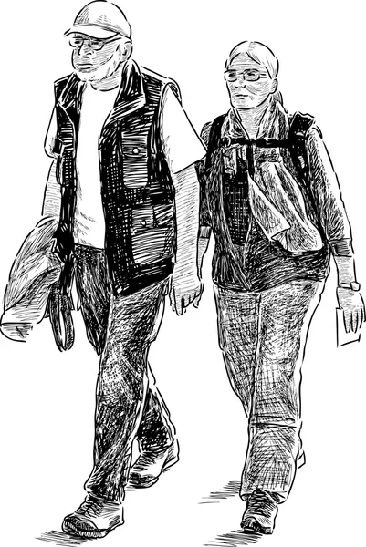 Couple âgé de touristes — Image vectorielle