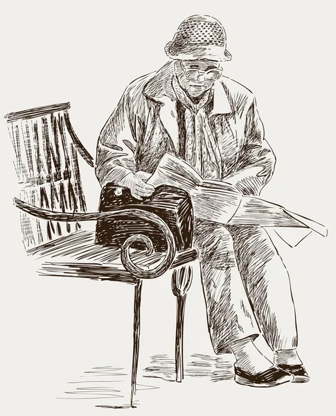 Mulher velha lendo um jornal — Vetor de Stock