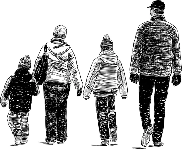 Σκίτσο μιας οικογένειας strolling — Διανυσματικό Αρχείο