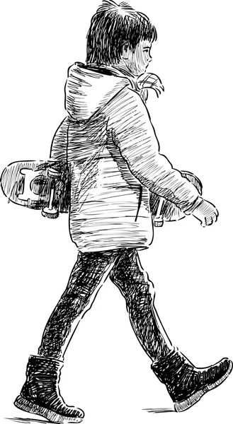 Petit garçon avec une planche à roulettes — Image vectorielle