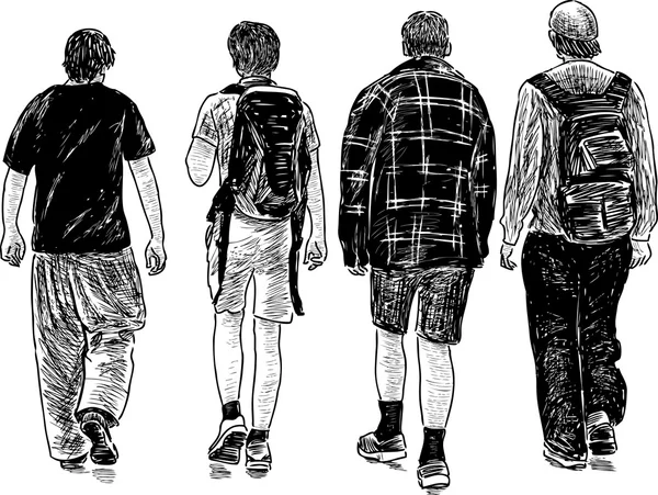 Amici di scuola a piedi — Vettoriale Stock