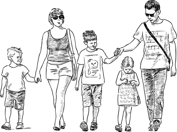 Jeune famille en promenade — Image vectorielle