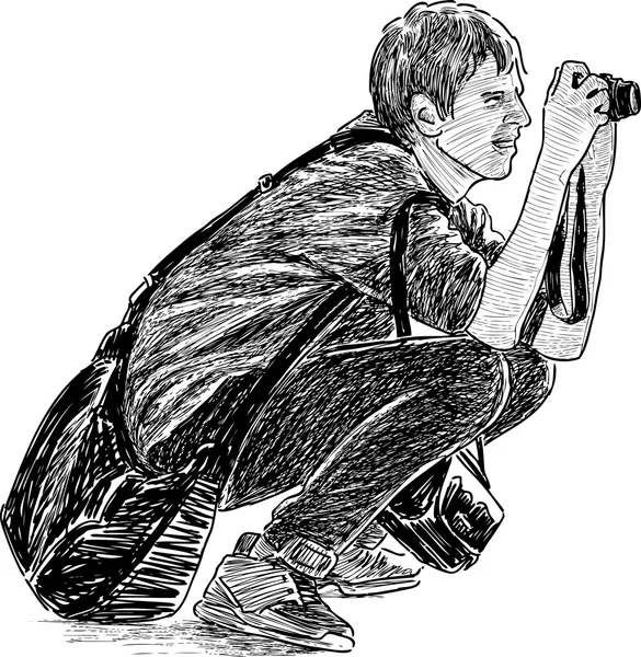 Jeune homme prend des photos — Image vectorielle