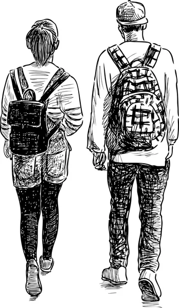 学校の学生の徒歩 — ストックベクタ