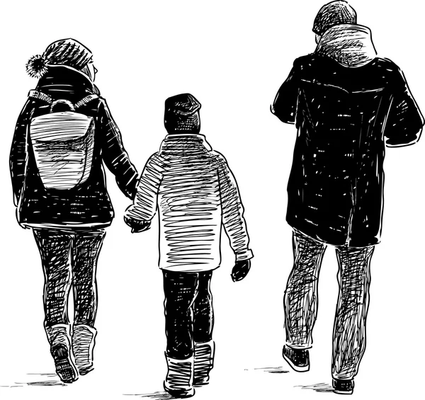 Keluarga berjalan-jalan - Stok Vektor