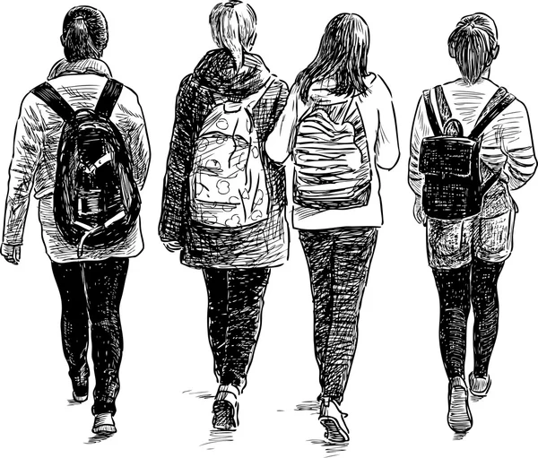 Школи дівчаток, ходьба — стоковий вектор