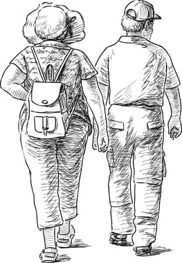 yaşlı çift bir yürüyüş üzerinde