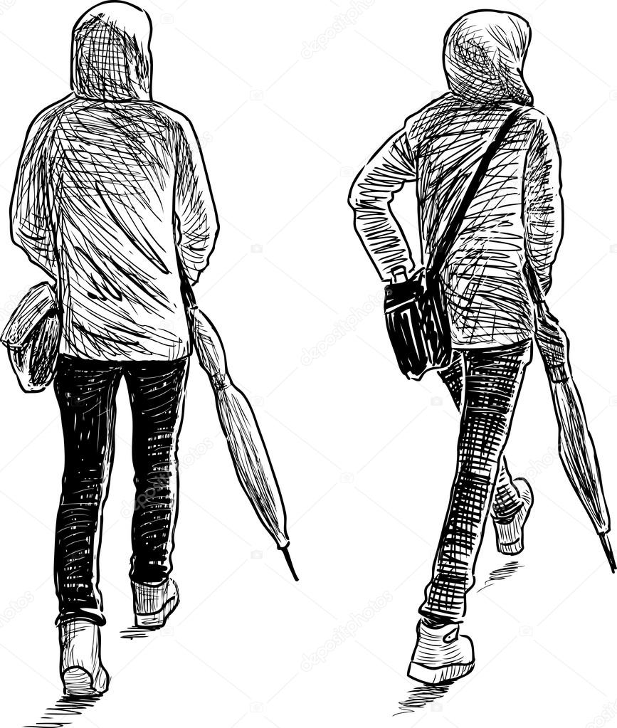 Sketch Person Walking Drawing Drawegg