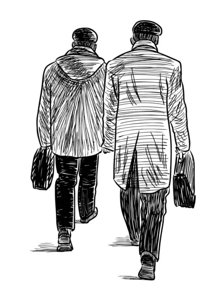 Evrak çantalı işadamlarının işe giderken serbest çizimi.