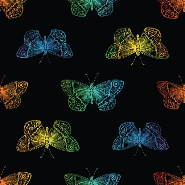 Fond Sans Couture Contours Papillons Multicolores — Image vectorielle