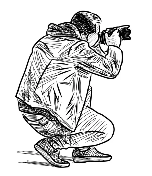 Schets Van Mens Fotograferen Zijn Camera — Stockvector