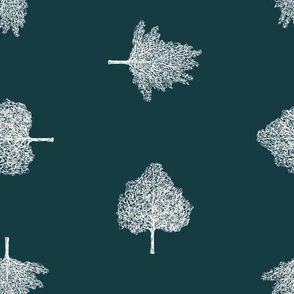 Бесшовный Фон Силуэтов Нарисованных Замерзшими Деревьями — стоковый вектор