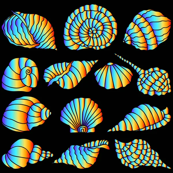シルエットのベクトルイラストカラフルな様々な抽象的な海のシェル — ストックベクタ