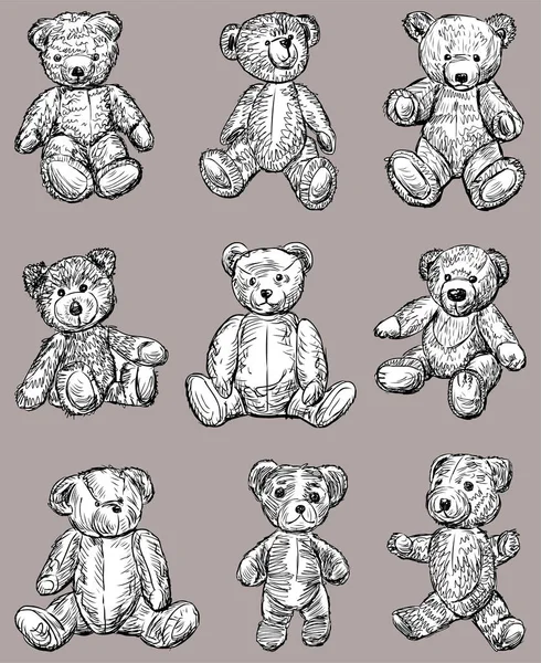 Vektor Bild Von Set Skizziert Verschiedene Alte Teddybären — Stockvektor