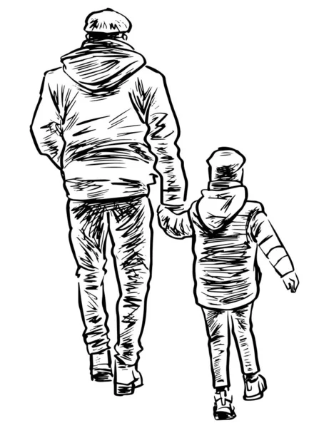 Σκίτσο Του Πατέρα Παιδί Του Περπατά Για Μια Βόλτα — Διανυσματικό Αρχείο