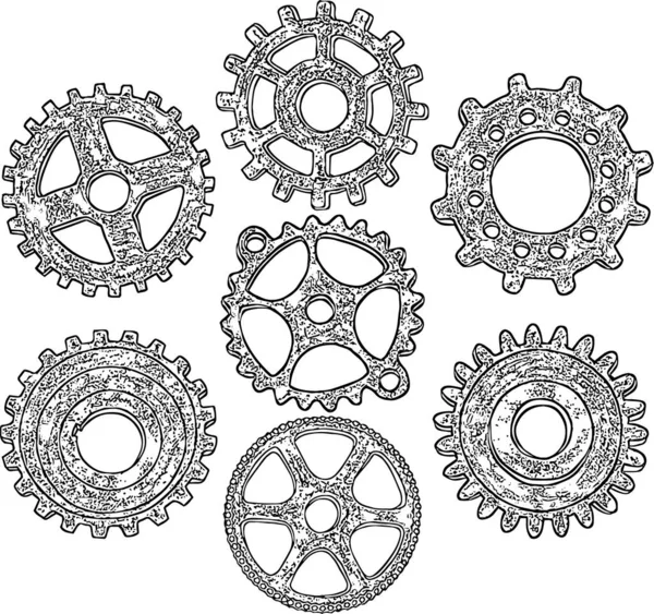 Векторні Малюнки Набору Різних Текстурних Шестерень — стоковий вектор