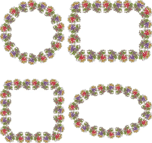Декоративные Цветочные Рамки Пучков Листьями Спелыми Ягодами — стоковый вектор