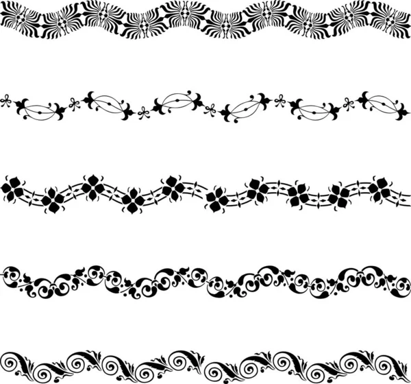 Vector Drawing Set Various Decorative Wavy Borders — Stock Vector