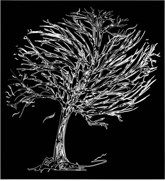 風の強い天候下での凍結木のベクトルアウトライン描画 — ストックベクタ