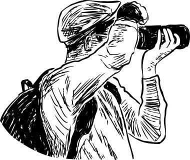 Fotoğraf makinesiyle fotoğraf çeken vektör çizimi.