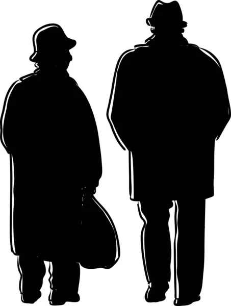 Vector Drawing Silhouettes Elderly Couple Walking Stroll — Stock Vector