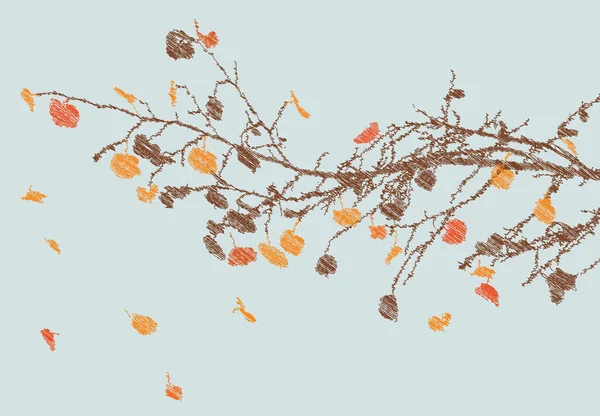 秋の紅葉と抽象的な落葉樹枝のベクトルスケベな描画 — ストックベクタ