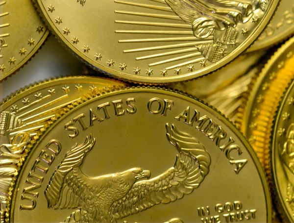 US dollar gold coins together in collage — Stock Photo, Image