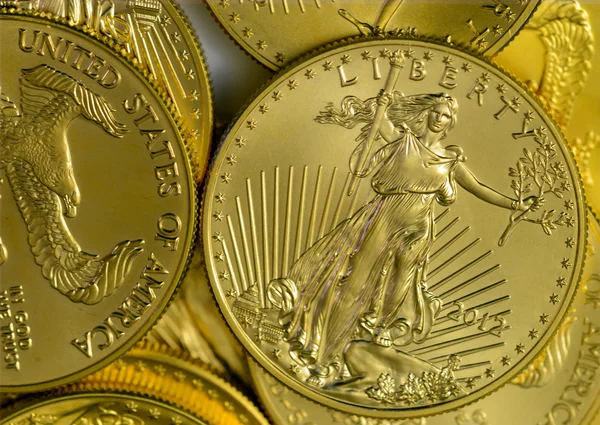 US dollar gold coins together in collage — Stock Photo, Image