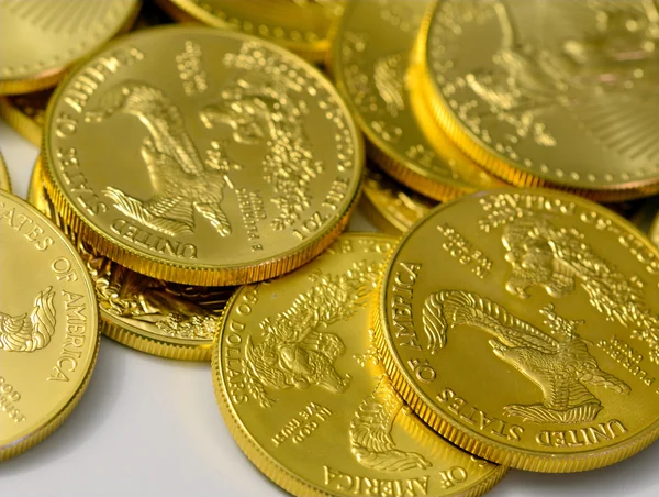 Oss dollar guld mynt tillsammans i collage — Stockfoto