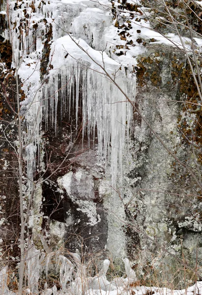 Gelo Gelo Formando Tempo Frio Após Tempestade Neve — Fotografia de Stock