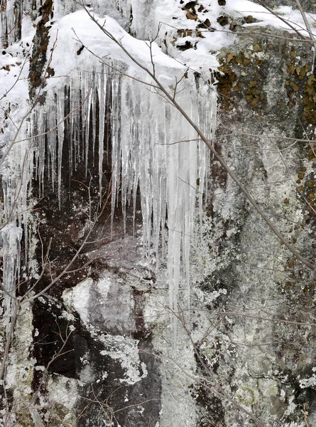 Ice Icicles Forming Cold Weather Snow Storm — Stock Photo, Image