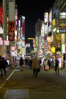 Tokyo. Kasım 2014. Bir yavaşlama Japon Ekonomi raporları rağmen Shinjuku neon ışıkları perakende ve ticari iş, Restoran ve eğlence canlı bir hub yansıtacak..