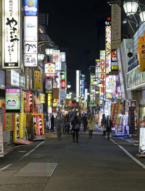 Tokyo. Kasım 2014. Bir yavaşlama Japon Ekonomi raporları rağmen Shinjuku neon ışıkları perakende ve ticari iş, Restoran ve eğlence canlı bir hub yansıtacak..