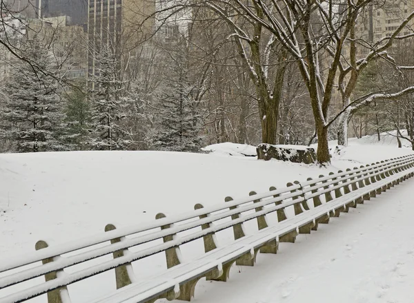 Central Park con nieve y horizonte de Manhattan, Nueva York — Foto de Stock