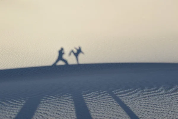 Martial kunstenaars silhouetten en schaduwen — Stockfoto