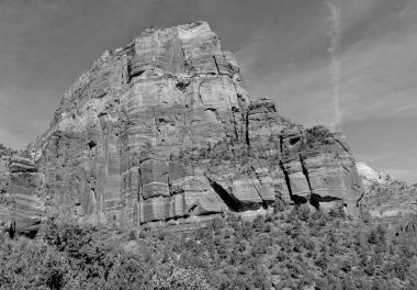 Black and white landscape of Zion National Park clipart