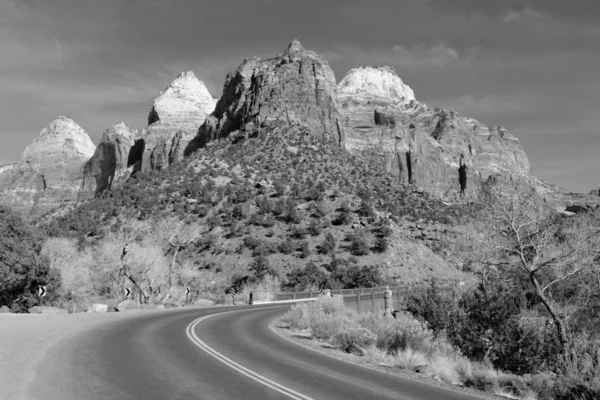 Paisagem em preto e branco do Parque Nacional de Zion — Fotografia de Stock